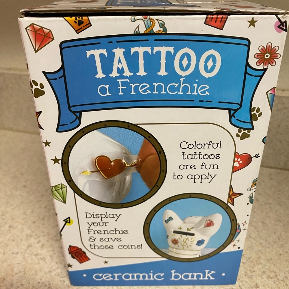 Bright Stripes Tattoo a Frenchie Ceramic Bank DIY Craft Kit | Piggy Bank - Picture 4 of 6
